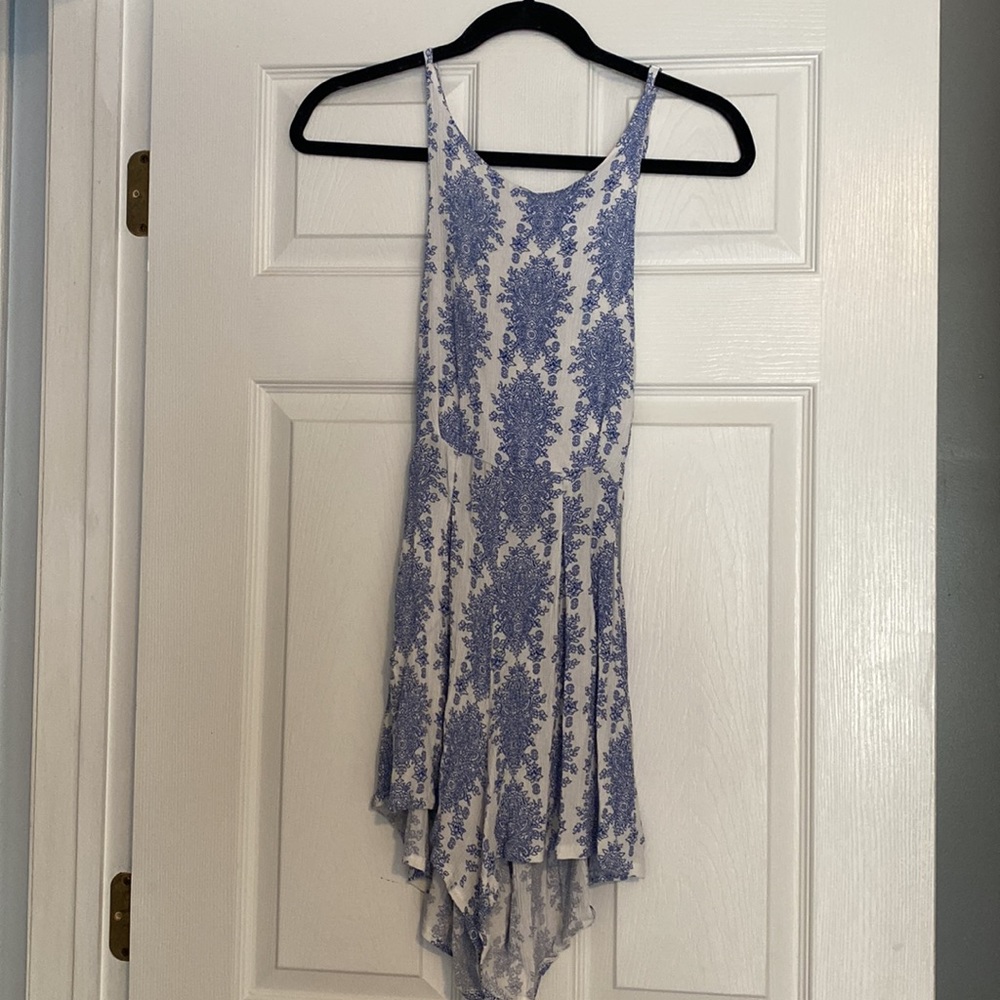 blue and white romper